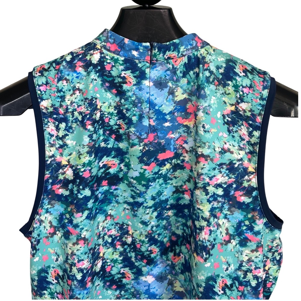 Lady Hagen Womens XL Teal Floral Sleeveless Golf‎ Polo Mock Neck Keyhole Top - Picture 5 of 6